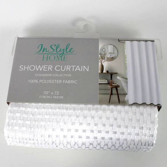 In Style Home Shower Curtain White Shimmer Weave Glam Luxe 70" X 72" - Picture 5 of 5